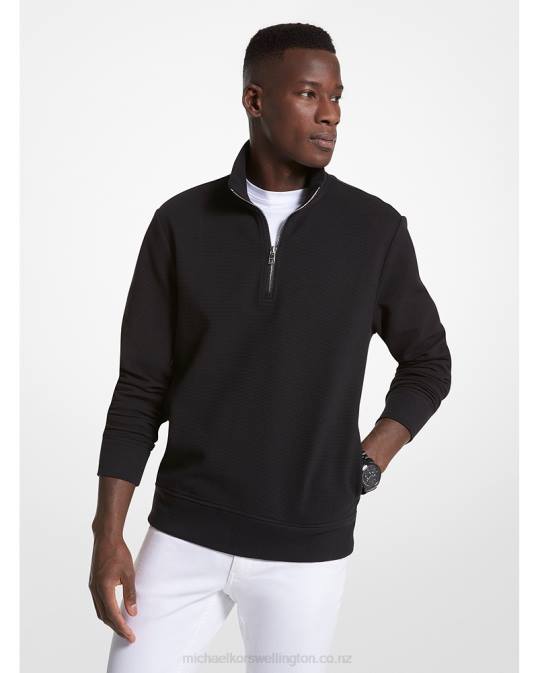 Men Black Cotton Blend Half-Zip Sweater Michael Kors P6NH2990