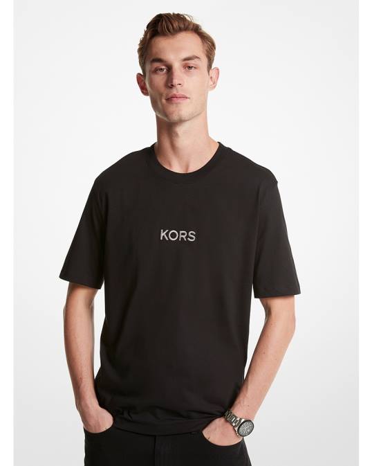 Men Black Embroidered Logo Cotton T-Shirt Michael Kors P6NH2985