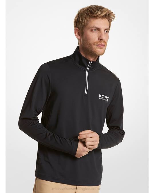 Men Black Golf Logo Stretch Knit Quarter-Zip Sweater Michael Kors P6NH2992