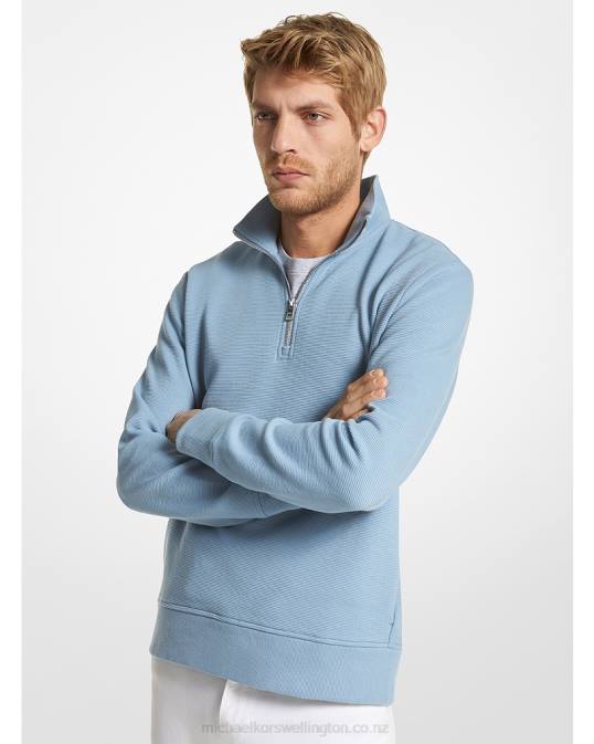 Men Chambray Cotton Blend Half-Zip Sweater Michael Kors P6NH2987