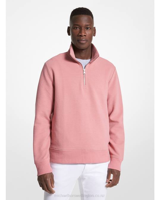 Men Dusty Rose Cotton Blend Half-Zip Sweater Michael Kors P6NH2986
