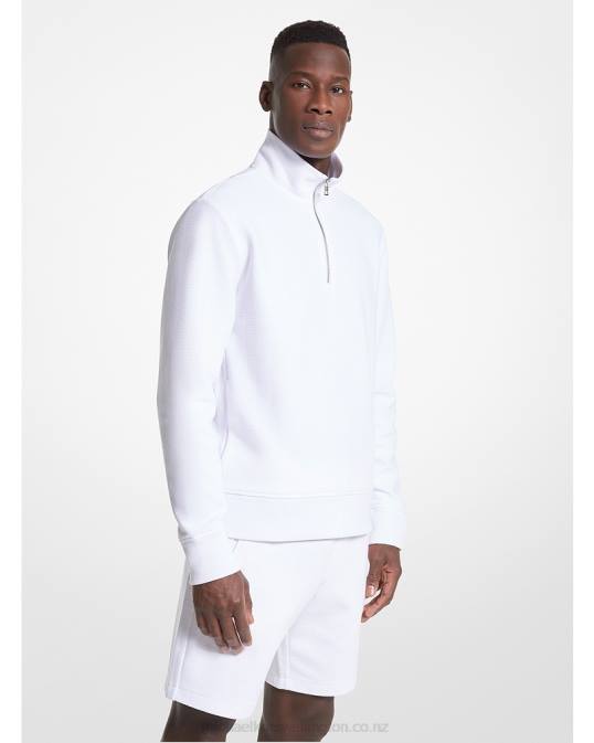 Men White Cotton Blend Half-Zip Sweater Michael Kors P6NH2989
