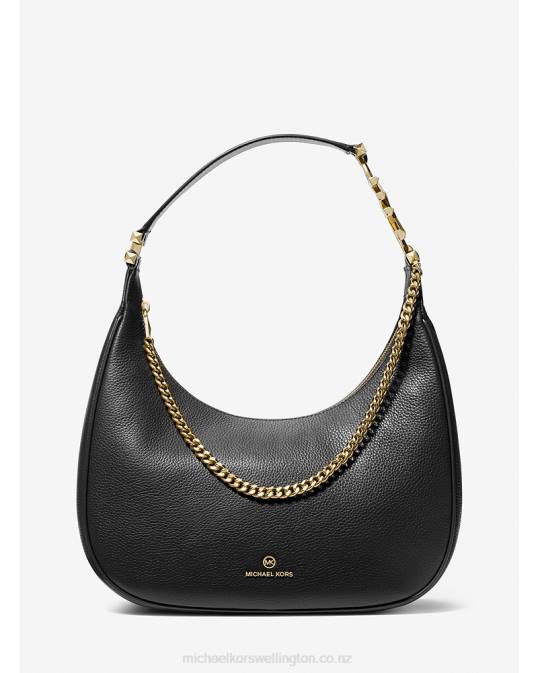 Women Black Piper Large Pebbled Leather Shoulder Bag Michael Kors P6NH1293