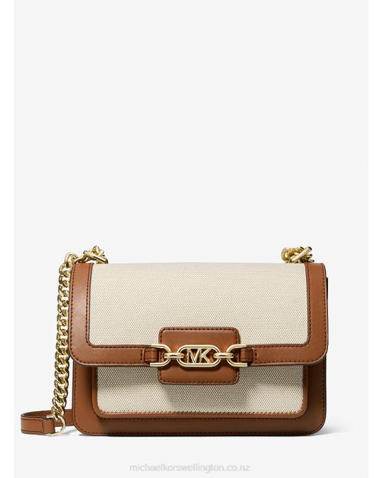 Women Natural/Luggage Heather Large Canvas and Faux Leather Shoulder Bag Michael Kors P6NH1294
