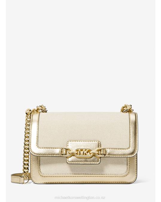 Women Pale Gold/Natural Heather Large Canvas and Metallic Faux Leather Shoulder Bag Michael Kors P6NH1296